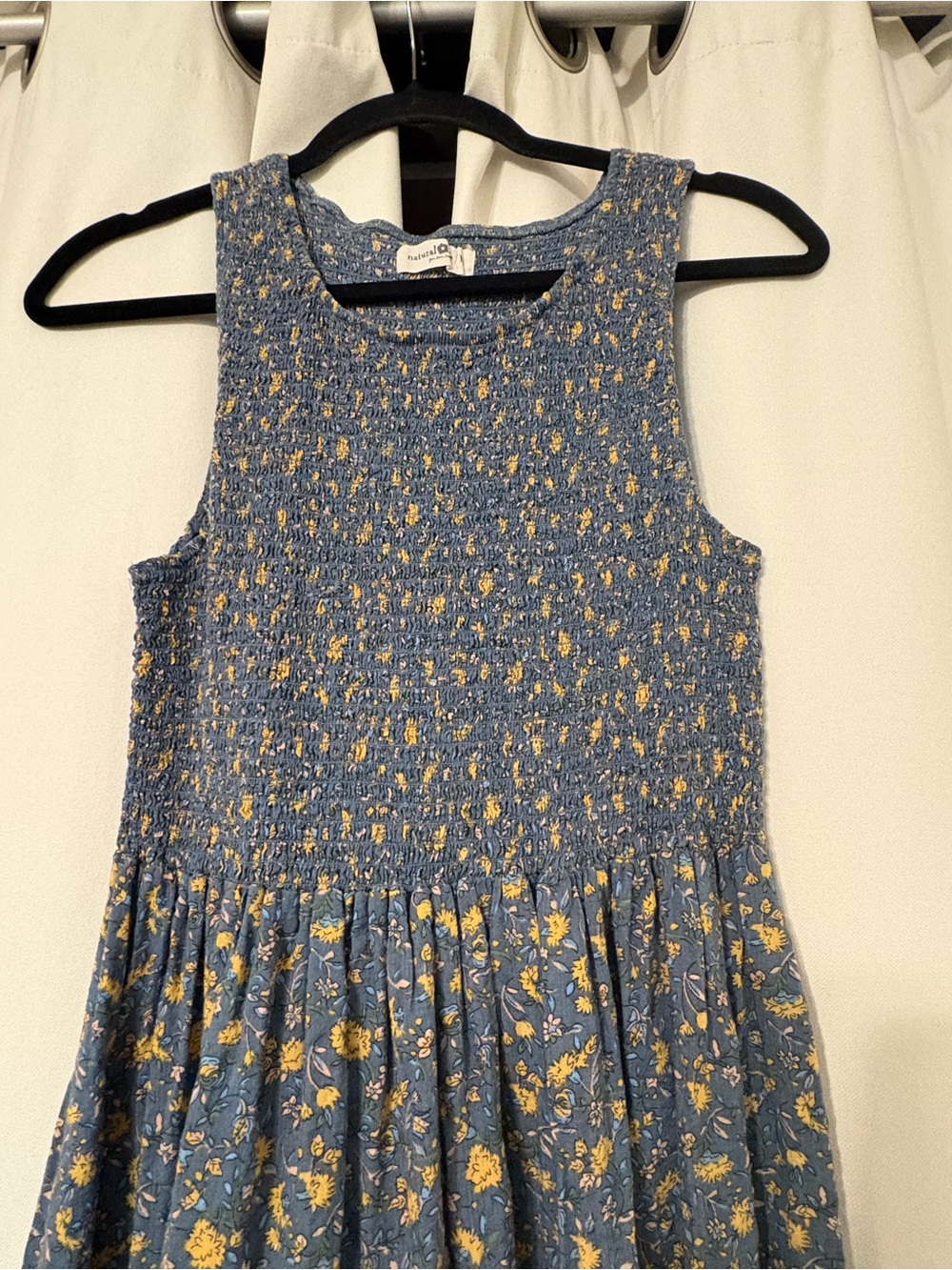 NATURAL LIFE Blue Sleeveless Smocked Tiered Midi Dress with Floral Design Size M - Picture 3 of 5